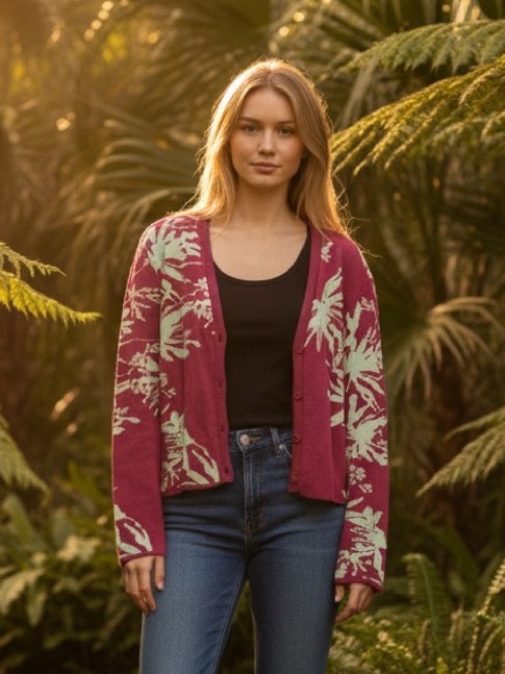 🌴Floral Pink Cardigan With Button-Front